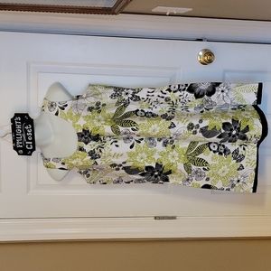 Elementz Large Shift Dress Sleeveless White Black Lime Green Floral